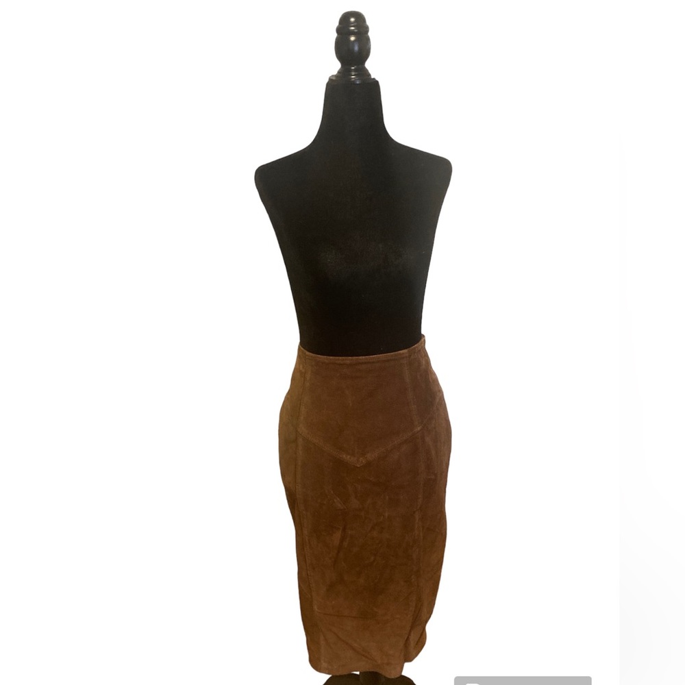 Vintage brown leather midi pencil skirt